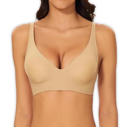 UnsichtBra Nahtloser Damen BH ohne Bügel mit Push Up Effekt | Wohlfühl Soft Bra Bustiers | Bequem Bustier aus weicher Mikrofaser | Atmungsaktive Unterwäsche Bügellos Büstier (Skin, XL) von UnsichtBra