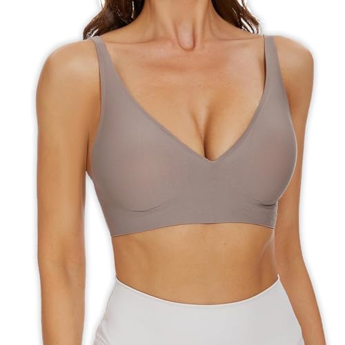UnsichtBra Nahtloser Damen BH ohne Bügel mit Push Up Effekt | Wohlfühl Soft Bra Bustiers | Bequem Bustier aus weicher Mikrofaser | Atmungsaktive Unterwäsche Bügellos Büstier (Taupe, M) von UnsichtBra