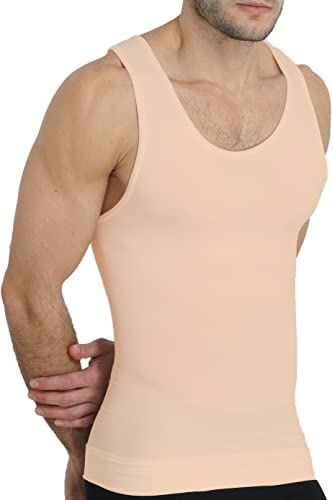 UnsichtBra Shapewear Unterhemd Herren | Body Shaper Funktionsshirt Herren | Bauchweg Kompressionsshirt Herren Weiss Beige Schwarz (sw_7100)(XL,Beige) von UnsichtBra