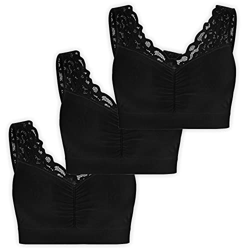 UnsichtBra Spitzen Bustier Damen BH ohne Buegel | 3er Set Wohlfühl Bustiers Tops mit feiner Spitze | Bügelloser Soft Bra | Schlaf Still Büstier (l_SSS)(L) von UnsichtBra