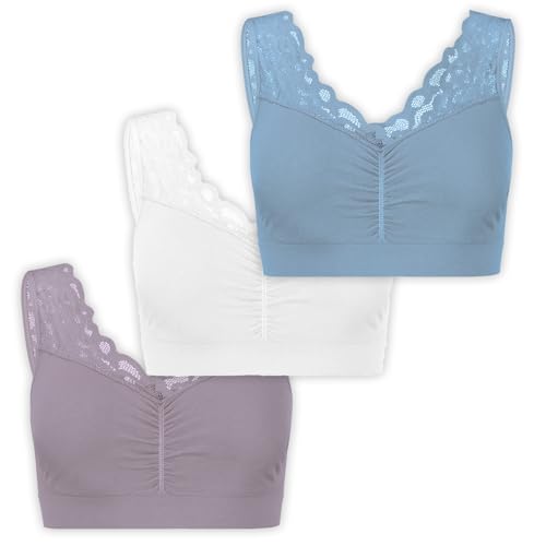 UnsichtBra Spitzen Bustier Damen BH ohne Buegel | 3er Set Wohlfühl Bustiers Tops mit feiner Spitze | Bügelloser Soft Bra | Schlaf Still Büstier (l_pas)(XL) von UnsichtBra