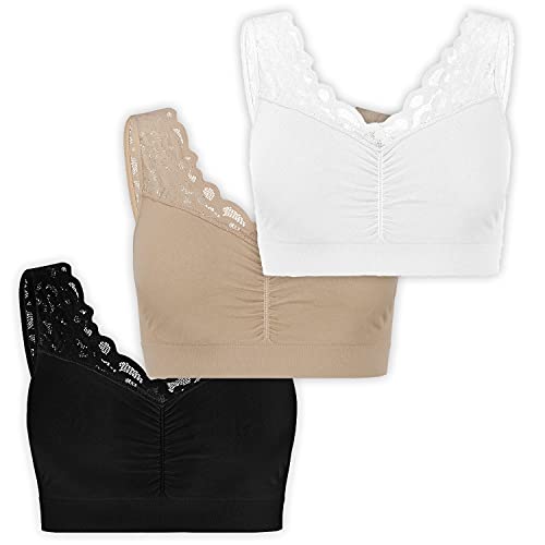 UnsichtBra Spitzen Bustier Damen BH ohne Buegel | 3er Set Wohlfühl Bustiers Tops mit feiner Spitze | Bügelloser Soft Bra | Schlaf Still Büstier (l_swh)(L) von UnsichtBra