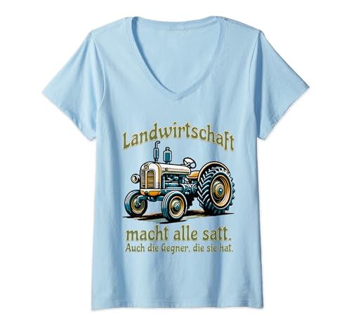 Damen LANDWIRTSCHAFT macht alle satt. Auch die GEGNER, die sie hat T-Shirt mit V-Ausschnitt von Unterstütze deutsche Bauern und den Bauernstand