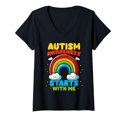 Damen Autismus-bewusstsein Beginnt Mit Mir Regenbogen T-Shirt mit V-Ausschnitt Damen Autismus-bewusstsein Beginnt Mit Mir Regenbogen T-Shirt mit V-Ausschnitt von Unterstützende Positive Vibes Autismus