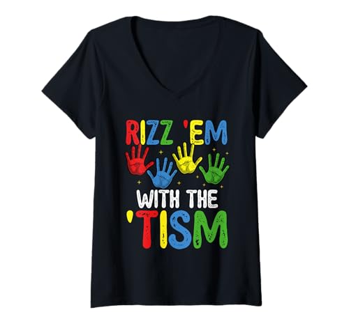 Damen Rizz Em Mit Dem Tism Lustiger Autismus Stolz T-Shirt mit V-Ausschnitt Damen Rizz Em Mit Dem Tism Lustiger Autismus Stolz T-Shirt mit V-Ausschnitt von Unterstützende Positive Vibes Autismus