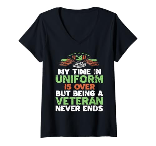 Damen Militärveteran Stolz Zeit in Uniform endet nie T-Shirt mit V-Ausschnitt Damen Militärveteran Stolz Zeit in Uniform endet nie T-Shirt mit V-Ausschnitt von Unterstützer von Armee und Dienst