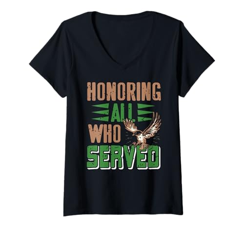 Damen Ehre Allen Gedienten Patriotischer Adler Tribut T-Shirt mit V-Ausschnitt Damen Ehre Allen Gedienten Patriotischer Adler Tribut T-Shirt mit V-Ausschnitt von Unterstützer von Militärischer Freiheit