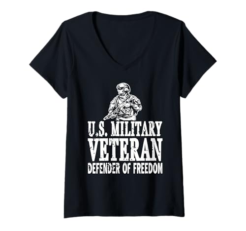 Damen US Militärveteran Stolzer Verteidiger der Freiheit T-Shirt mit V-Ausschnitt von Unterstützer von Streitkräften und Dienst