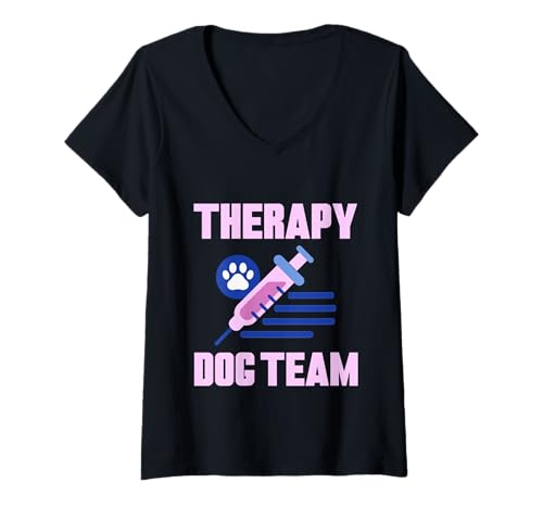 Damen Therapy Dog Team Tierische Unterstützungsbindung T-Shirt mit V-Ausschnitt Damen Therapy Dog Team Tierische Unterstützungsbindung T-Shirt mit V-Ausschnitt von Unterstützung der Hundefreundlichkeit
