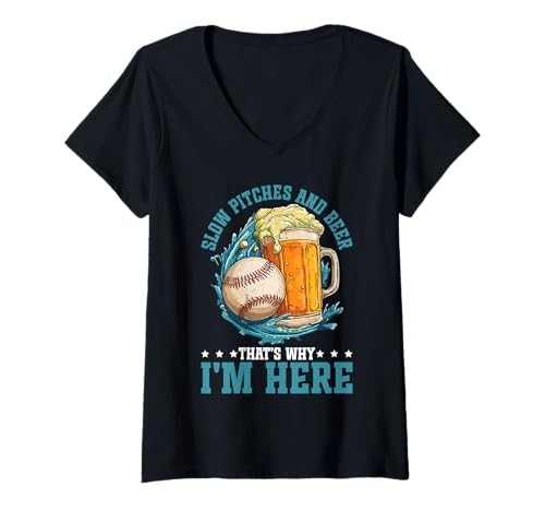 Damen Slow Pitches and Beer That's Why I'm Here Baseball -Fan - T-Shirt mit V-Ausschnitt Damen Slow Pitches and Beer That's Why I'm Here Baseball -Fan - T-Shirt mit V-Ausschnitt von Untertpfe Jubel Baseball Humor
