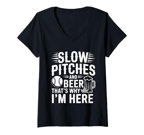 Damen Slow Pitches and Beer That's Why I'm Here Baseball -Fan - T-Shirt mit V-Ausschnitt Damen Slow Pitches and Beer That's Why I'm Here Baseball -Fan - T-Shirt mit V-Ausschnitt von Untertpfe Jubel Baseball Humor