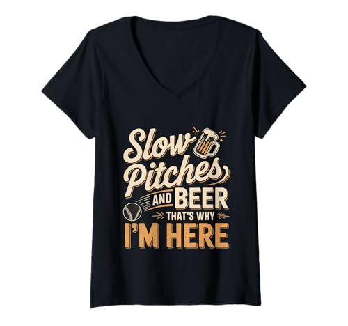 Damen Slow Pitches and Beer That's Why I'm Here Baseball Fan - T-Shirt mit V-Ausschnitt Damen Slow Pitches and Beer That's Why I'm Here Baseball Fan - T-Shirt mit V-Ausschnitt von Untertpfe Jubel Baseball Humor