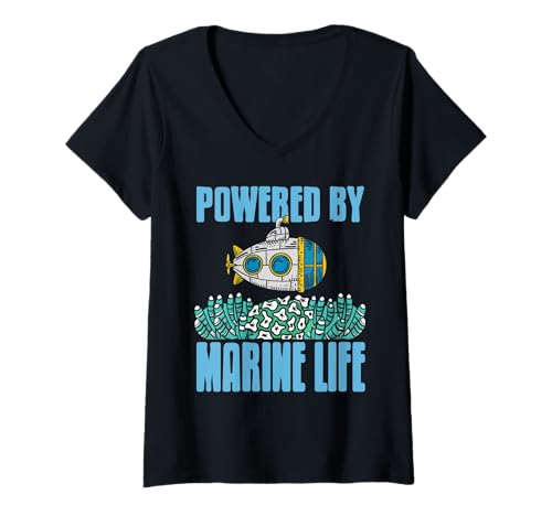 Damen Angetrieben Von Meeresleben U-Boot Nerds T-Shirt mit V-Ausschnitt Damen Angetrieben Von Meeresleben U-Boot Nerds T-Shirt mit V-Ausschnitt von Unterwasser Wissenschaft und Riff Fans