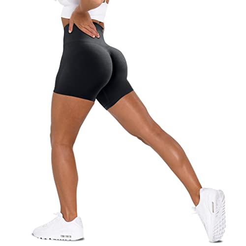 Unthewe Workout Butt Lifting Shorts für Frauen Hohe Taille Nahtlos Gym Yoga Booty Shorts, Scrunch Black, Mittel von Unthewe