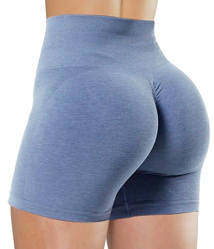 Unthewe Workout-Shorts für Damen, hohe Taille, nahtlos, für Fitnessstudio, Yoga, Booty-Shorts, Scrunch French Blue, Mittel von Unthewe