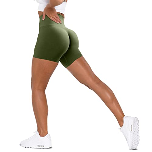 Unthewe Workout Butt Lifting Shorts für Frauen Hohe Taille Nahtlose Gym Yoga Booty Shorts, Scrunch Evergreen, Groß von Unthewe