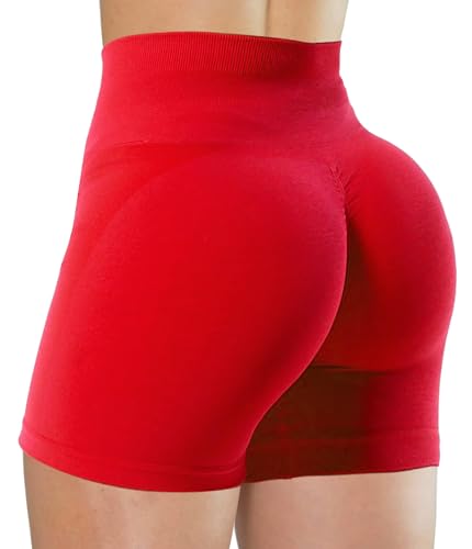Unthewe Workout-Shorts für Damen, hohe Taille, nahtlos, für Fitnessstudio, Yoga, Booty-Shorts, Scrunch Formula Red, Klein von Unthewe