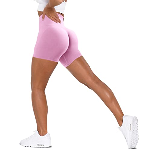 Unthewe Workout-Shorts für Damen, hohe Taille, nahtlos, für Fitnessstudio, Yoga, Booty-Shorts, Scrunch Pink, Groß von Unthewe