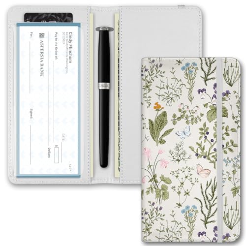 UntilPlan Bedrucktes Scheckbuch-Cover, schmal, langlebig, RFID-blockierend, hochwertiges Leder, doppelte Schecks für Damen und Herren, Retro-Flower von UntilPlan