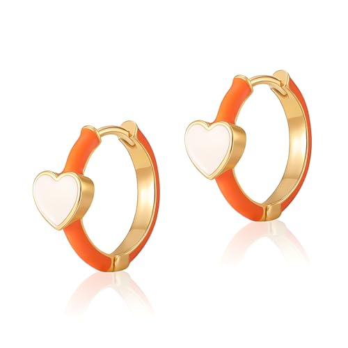 Unurgoonit Vergoldete Creolen mit rotem Herzanhänger, hellblaue Emaille-Huggie-Creolen, niedliche bunte Statement-Ohrringe für Frauen, Metall, Kein Edelstein von Unurgoonit