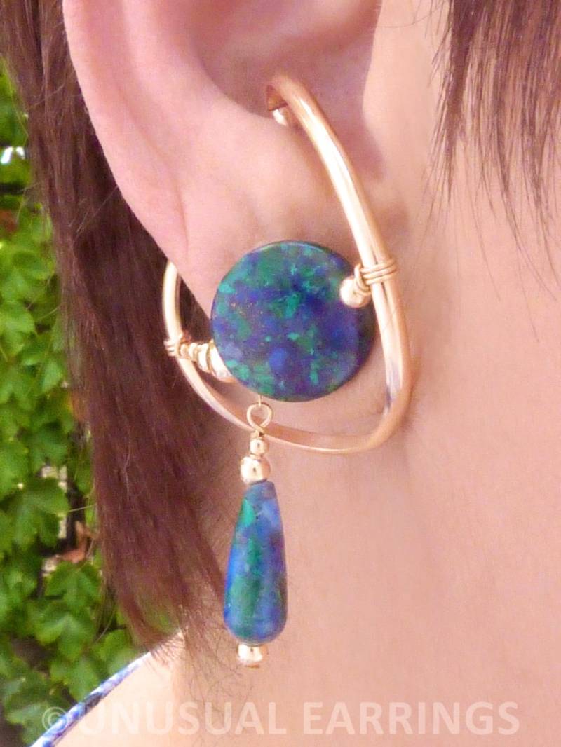 Gold Filled Azurit Malachit Ohrmanschetten Nicht Durchbohrtes Paar Ohrringe von UnusualEarrings