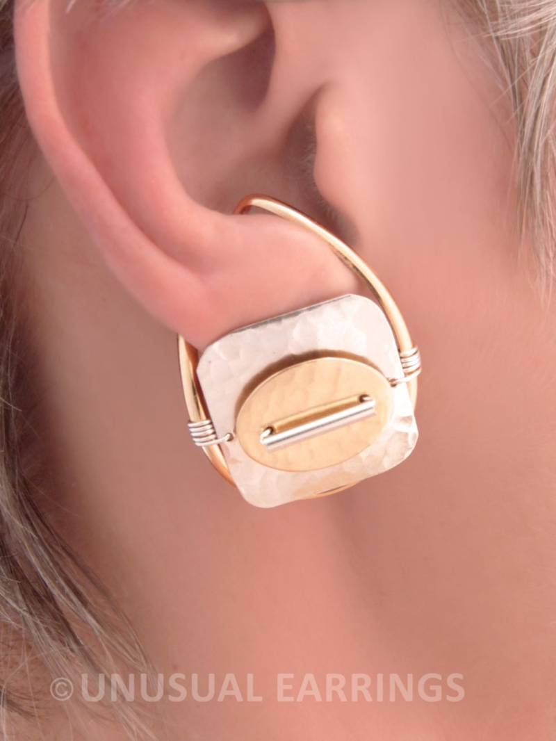Mixed Metal Ohrmanschetten Gold Gefülltes & Sterling Silber Nicht Durchbohrtes Paar Ohrringe von UnusualEarrings