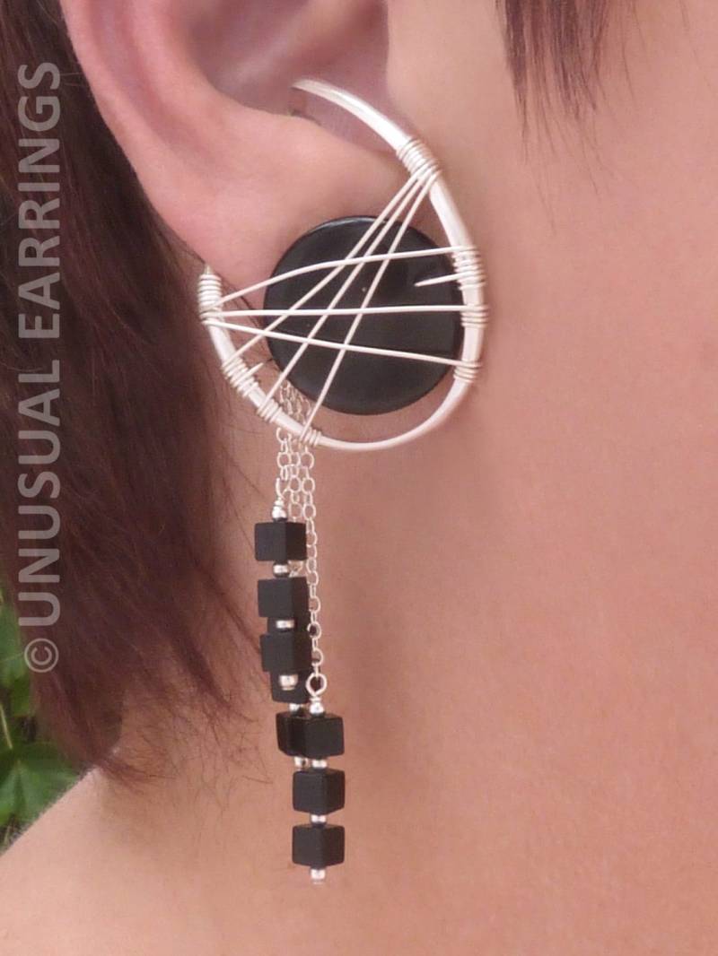 sterling Silber Onyx Ohrmanschetten Nicht Durchbohrtes Paar Ohrringe von UnusualEarrings