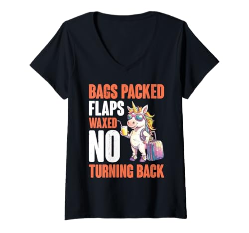Damen Bags Packed Flaps Waxed No Turning Back Reisetourist - T-Shirt mit V-Ausschnitt von Unvergesslicher und wilder Urlaub