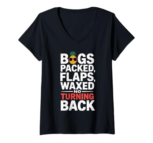 Damen Bags Packed Flaps Waxed No Turning Back Reisetourist ||- T-Shirt mit V-Ausschnitt Damen Bags Packed Flaps Waxed No Turning Back Reisetourist ||- T-Shirt mit V-Ausschnitt von Unvergesslicher und wilder Urlaub