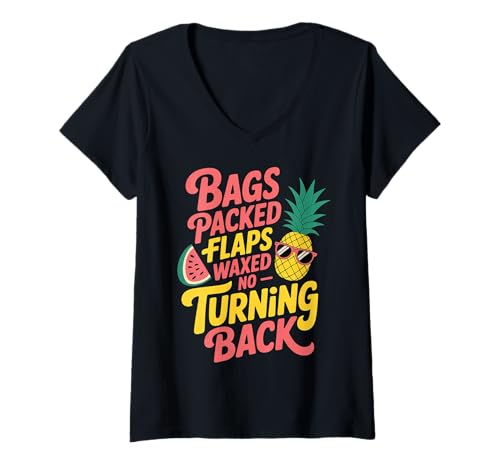 Damen Bags Packed Flaps Waxed No Turning Back |- T-Shirt mit V-Ausschnitt Damen Bags Packed Flaps Waxed No Turning Back |- T-Shirt mit V-Ausschnitt von Unvergesslicher und wilder Urlaub