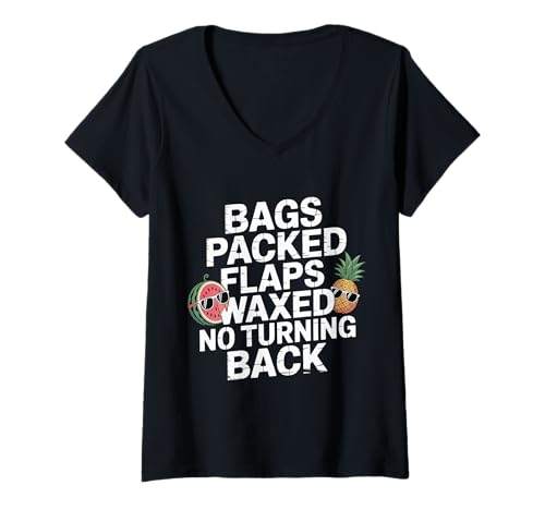 Damen Bags Packed Flaps Waxed No Turning Back - T-Shirt mit V-Ausschnitt Damen Bags Packed Flaps Waxed No Turning Back - T-Shirt mit V-Ausschnitt von Unvergesslicher und wilder Urlaub