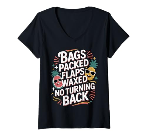 Damen Bags Packed Flaps Waxed No Turning Back - T-Shirt mit V-Ausschnitt Damen Bags Packed Flaps Waxed No Turning Back - T-Shirt mit V-Ausschnitt von Unvergesslicher und wilder Urlaub