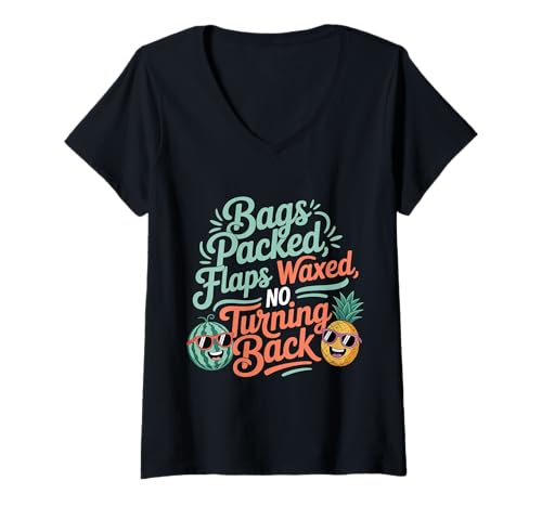 Damen Bags Packed Flaps Waxed No Turning Back |- T-Shirt mit V-Ausschnitt Damen Bags Packed Flaps Waxed No Turning Back |- T-Shirt mit V-Ausschnitt von Unvergesslicher und wilder Urlaub