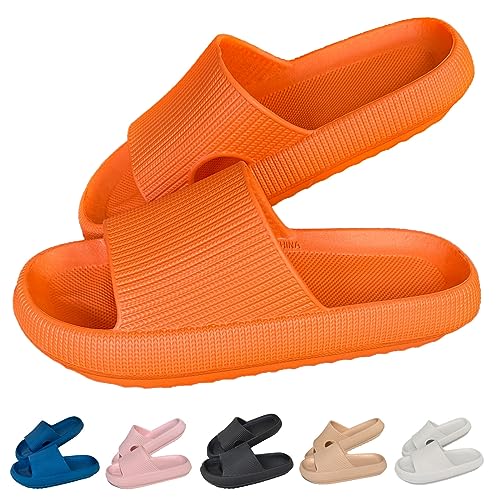 UoYeet Cloud Slides für Damen und Herren, kuschelige Hausschuhe mit dicker Laufsohle, rutschfest und wasserdicht, perfekt für Badezimmer, Pool und im Freien, Orange 40/41 von UoYeet