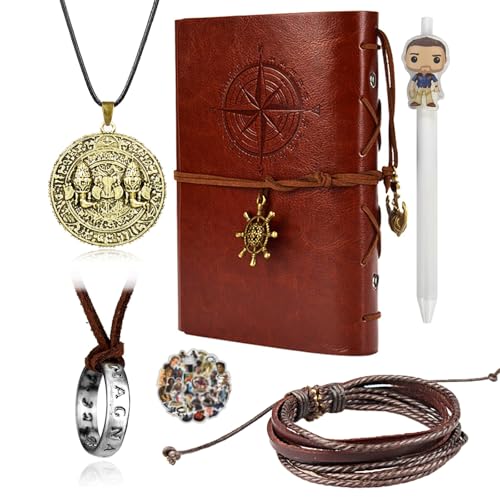 UoYu YouU 30 Stück Leder Schreiben Tagebuch Notebook Uncharted 4 Ringe Halskette Handmade Leder Armband Drake graviert Totenkopf Goldmünzen Halskette Film Aufkleber von UoYu