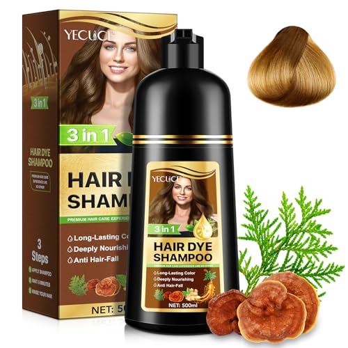 Haarfarbe Shampoo für graues Haar,Haarfarbe Sham-poo,Instant Haar-farbe Shampoo für Männer & Frauen - Natürliche und langanhaltende Haar-pflege 3 IN1 Pflanzenhaarfarbe Sham-poo,500ml (Braun) von Uocasi