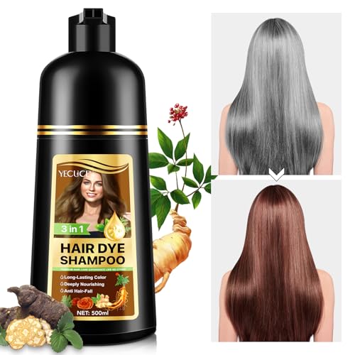 Haarfarbe Shampoo für graues Haar,Haarfarbe Sham-poo,Instant Haarfarbe Shampoo für Männer & Frauen - Natürliche und langanhaltende Haar-pflege 3 IN1 Pflanzenhaarfarbe Sham-poo,500ml (Kastanienbraun) von Uocasi