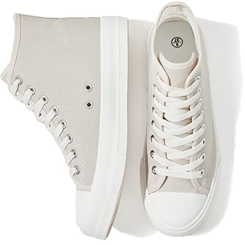 Uoidru High Top Sneakers für Frauen Canvas Schuhe Weiß Canvas High Tops Frauen Casual Walking Shoes Lace Up Fashion Sneakers, Beige, 38.5 EU Uoidru High Top Sneakers für Frauen Canvas Schuhe Weiß Canvas High Tops Frauen Casual Walking Shoes Lace Up Fashion Sneakers, Beige, 38.5 EU von Uoidru