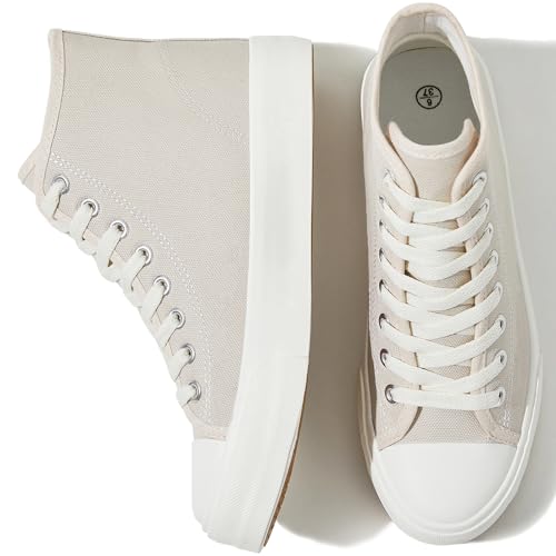 Uoidru High Top Sneakers für Frauen Canvas Schuhe Weiß Canvas High Tops Frauen Casual Walking Shoes Lace Up Fashion Sneakers, Beige, 40 EU Uoidru High Top Sneakers für Frauen Canvas Schuhe Weiß Canvas High Tops Frauen Casual Walking Shoes Lace Up Fashion Sneakers, Beige, 40 EU von Uoidru