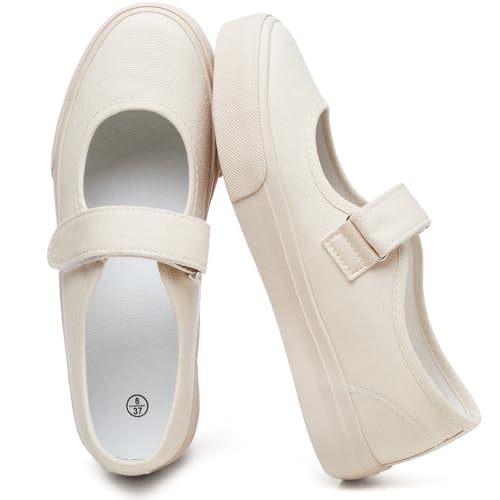 Uoidru Mary Jane Damenschuhe aus Segeltuch, modische Sneaker mit Klettverschluss, lässige Schlupfschuhe für Frauen, Beige, 35.5 EU Uoidru Mary Jane Damenschuhe aus Segeltuch, modische Sneaker mit Klettverschluss, lässige Schlupfschuhe für Frauen, Beige, 35.5 EU von Uoidru