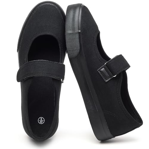 Uoidru Mary Jane Damenschuhe aus Segeltuch, modische Sneaker mit Klettverschluss, lässige Schlupfschuhe für Frauen, Schwarz, 39.5 EU Uoidru Mary Jane Damenschuhe aus Segeltuch, modische Sneaker mit Klettverschluss, lässige Schlupfschuhe für Frauen, Schwarz, 39.5 EU von Uoidru