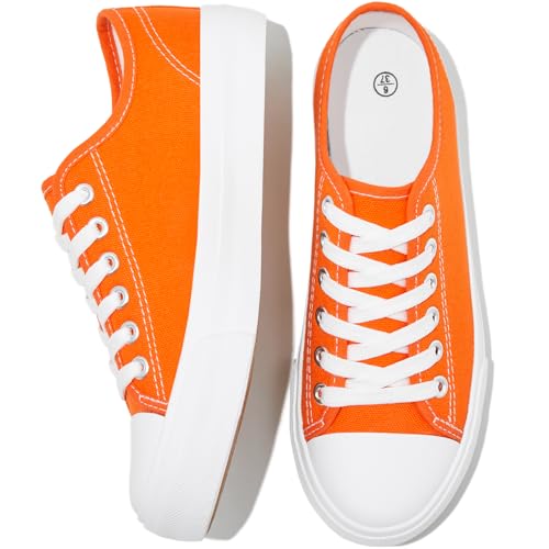 Uoidru Weiße Tennis-Canvas-Schuhe für Damen, schwarze Canvas-Sneaker, modische Sneaker, klassische Schnürschuhe, Wanderschuhe, Orange/Abendrot im Zickzackmuster (Sunset Chevron), 41.5 EU von Uoidru