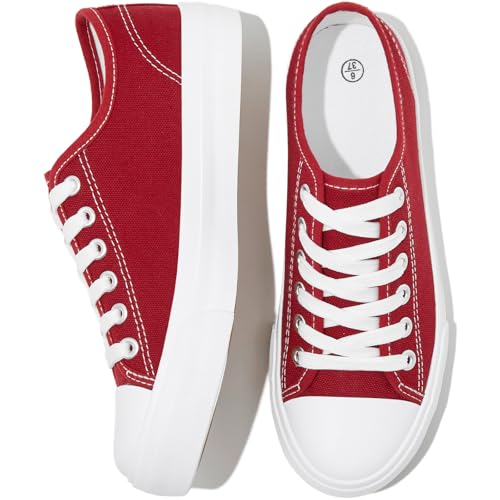 Uoidru Weiße Tennis-Canvas-Schuhe für Damen, schwarze Canvas-Sneaker, modische Sneaker, klassische Schnürschuhe, Wanderschuhe, Weinrot, 41.5 EU von Uoidru