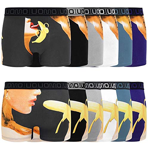 Uomo Herren Boxershorts Shorts Unterhose Banane Baumwolle UNTERWÄSCHE M-2XL 3D Motiv (6er Pack, XL) von Uomo