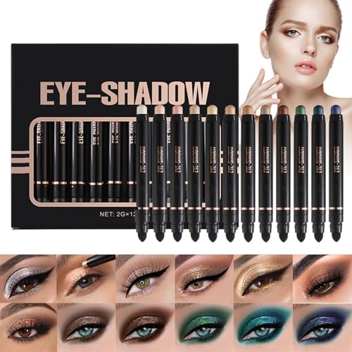 Neutral Eyeshadow Stick Makeup Set, 12 Shades Double-End Waterproof Eyeshadow, Shimmer Eye Brightener with Blending Sponge, Buildable & Blendable Formula von Uonguon