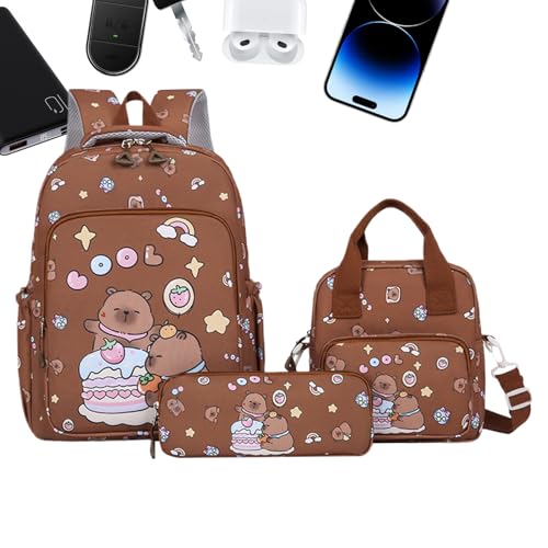 Uonguon Capybara Backpack Set, Cute Cartoon Bookbag with Pencil Case and Lunch Bag, 14.96x11.02x5.12 Inches Heavy Duty Daily School Travel Backpack for Outdoor, Classroom, Weekend Use von Uonguon