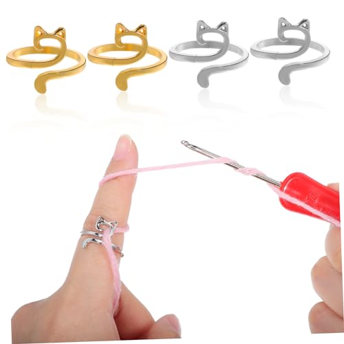 Uonlytech 1 Satz Katzenohrschwanzring Häkeln Garnführungsfingerhalter Handgefertigte Ringe Fingerstrickringe Garnring Ästhetische Häkelringe Markierungsringe Stricken Legierung 4 Stück von Uonlytech