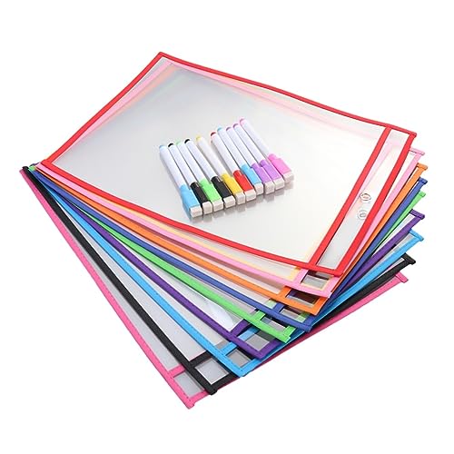 Uonlytech 10 Sätze Wiederverwendbare Transparente PVC Nähbeutel Teiliges mit Trockentafel und Stiften für Bürobedarf und Lernmaterialien für Erwachsene von Uonlytech