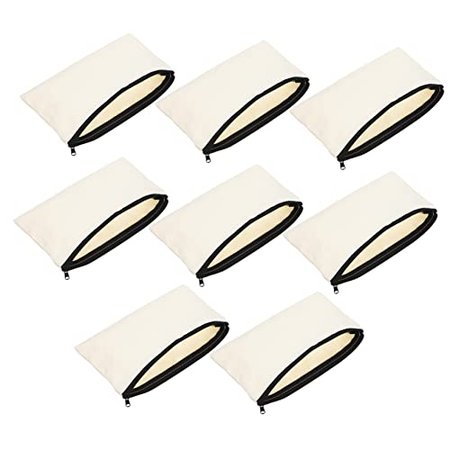 Uonlytech 12 Stück DIY Leere Canvas Kosmetikbeutel Reißverschluss Makeup Taschen Stiftbeutel für Reisen Bastelprojekte Naturfarbe mit Schwarzem Reißverschluss von Uonlytech
