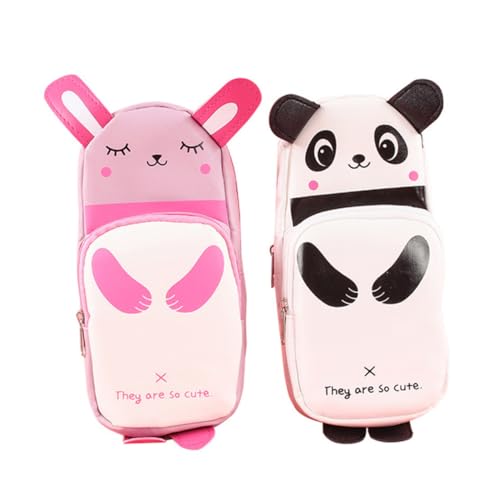 Uonlytech 2 Stück Lustige Federmäppchen für Stiftetaschen aus PU mit Panda und Hase für Schulbedarf und Aufbewahrung von Schreibwaren von Uonlytech